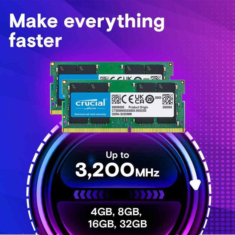 Crucial 32GB DDR4 3200MHz C22 SODIMM Laptop Memory Kit - Green