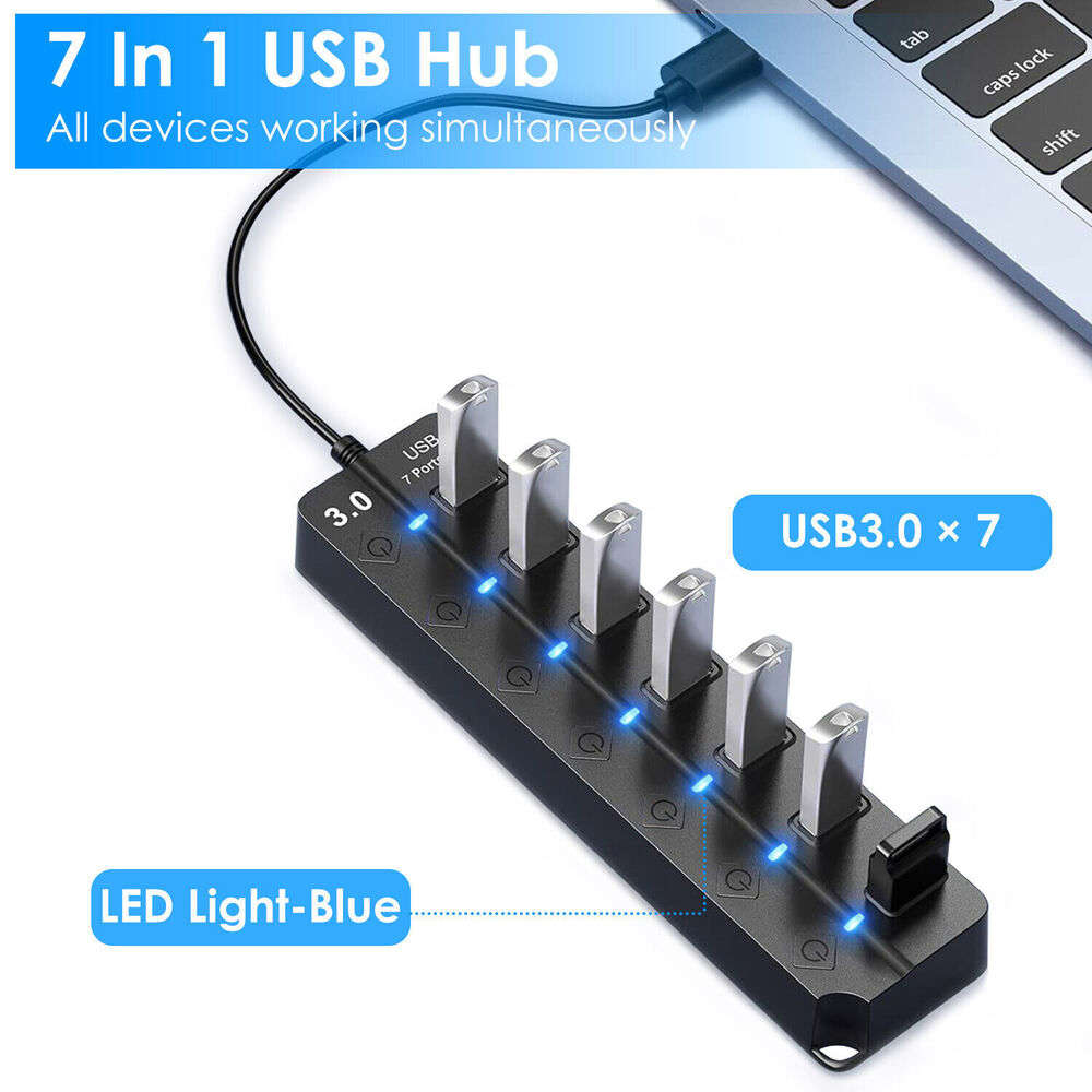 7 Port USB 3.0 Hub Splitter Adapter - High-Speed Connectivity for Multiple Devices