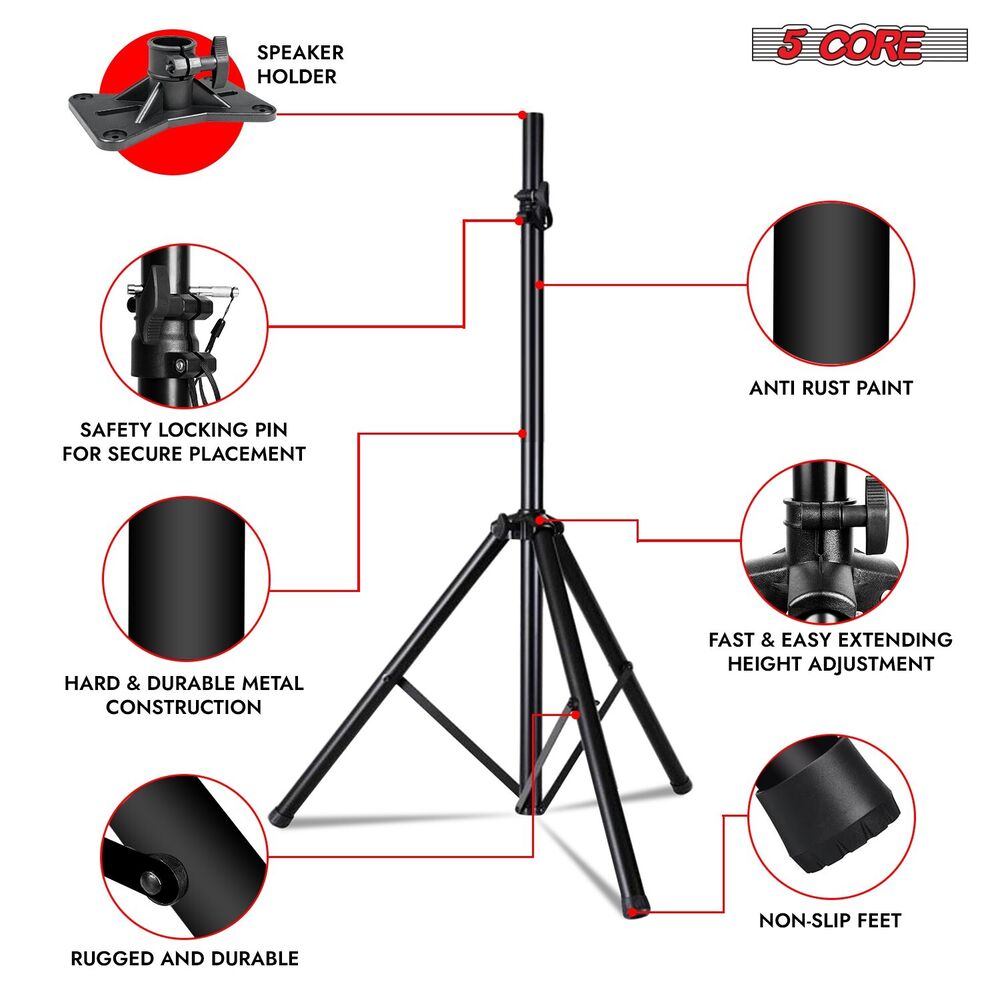 5Core Adjustable 72 Inch DJ Studio Monitor Stands