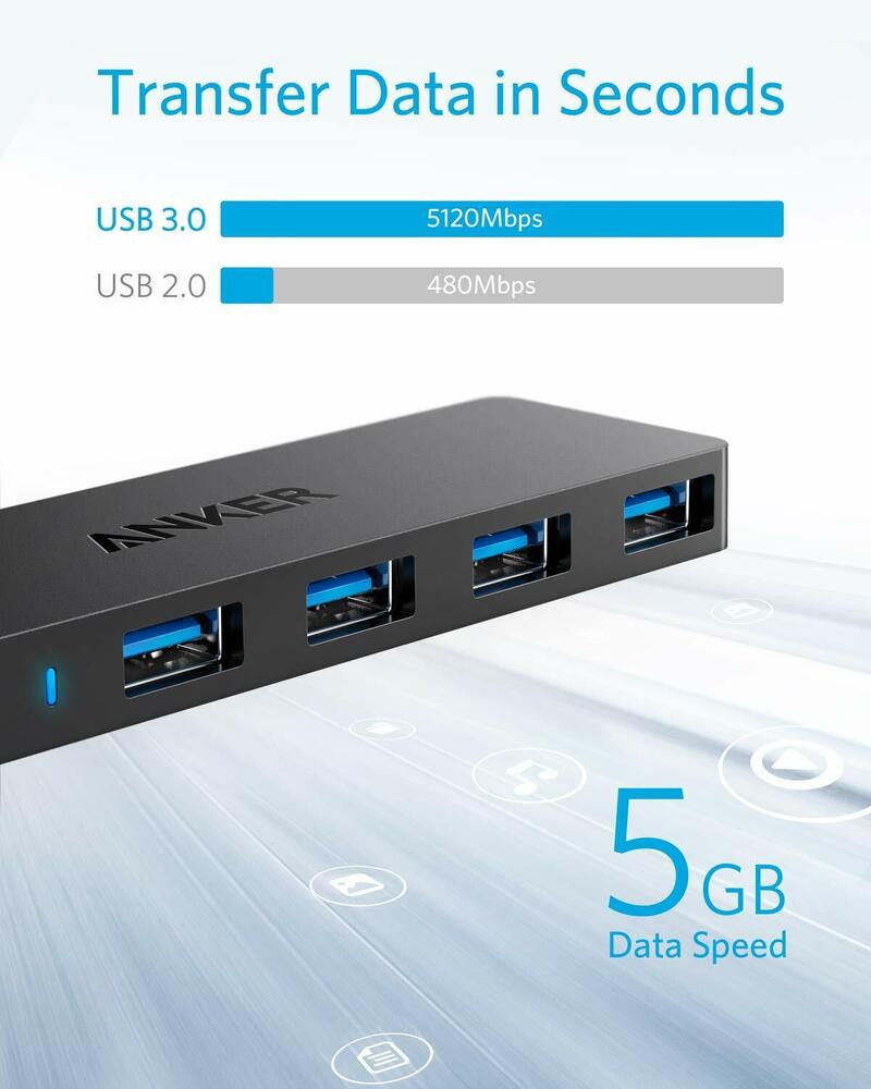 Anker 4-Port Ultra-Slim USB 3.0 Hub with 2ft Cable for Mac Pro HDD
