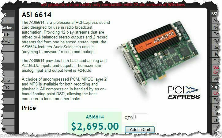 AudioScience ASI6614 PCIe AES Digital Sound Card - Balanced Multichannel Audio Solution