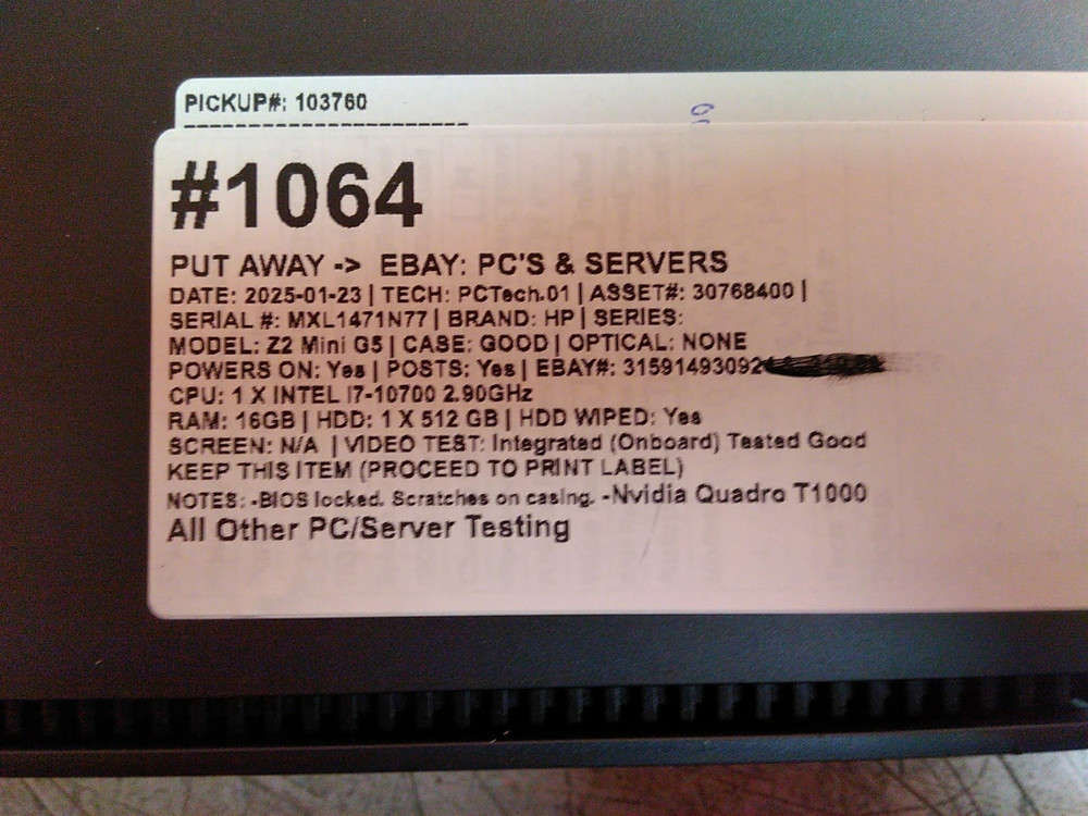 HP Z2 Mini G5 Mini-PC with Intel i7-10700, 16GB RAM, 512GB SSD, Nvidia T1000