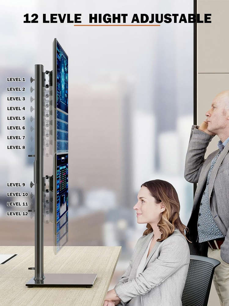 Vertical Dual Monitor Stand - Free-Standing Screen Riser for Two Displays