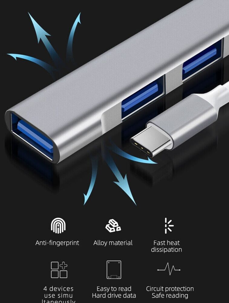 USB-C to USB 3.0 4-Port Hub Splitter Adapter