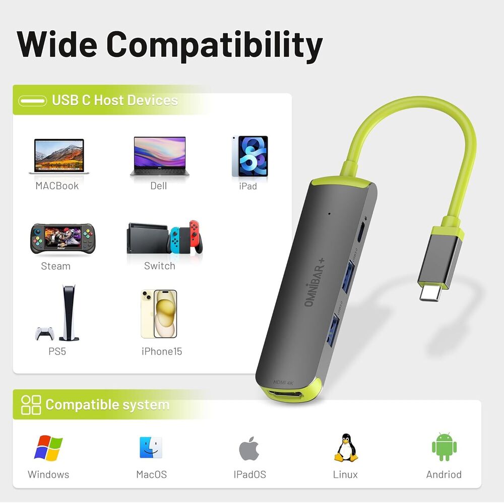 4K HDMI & USB 3.0 Multiport USB-C Hub Adapter for MacBook Pro/Air