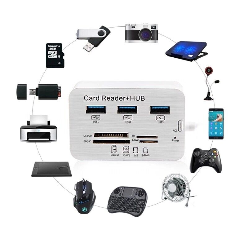 Aluminum 3 Port USB 3.0 Hub with Multi-Card Reader
