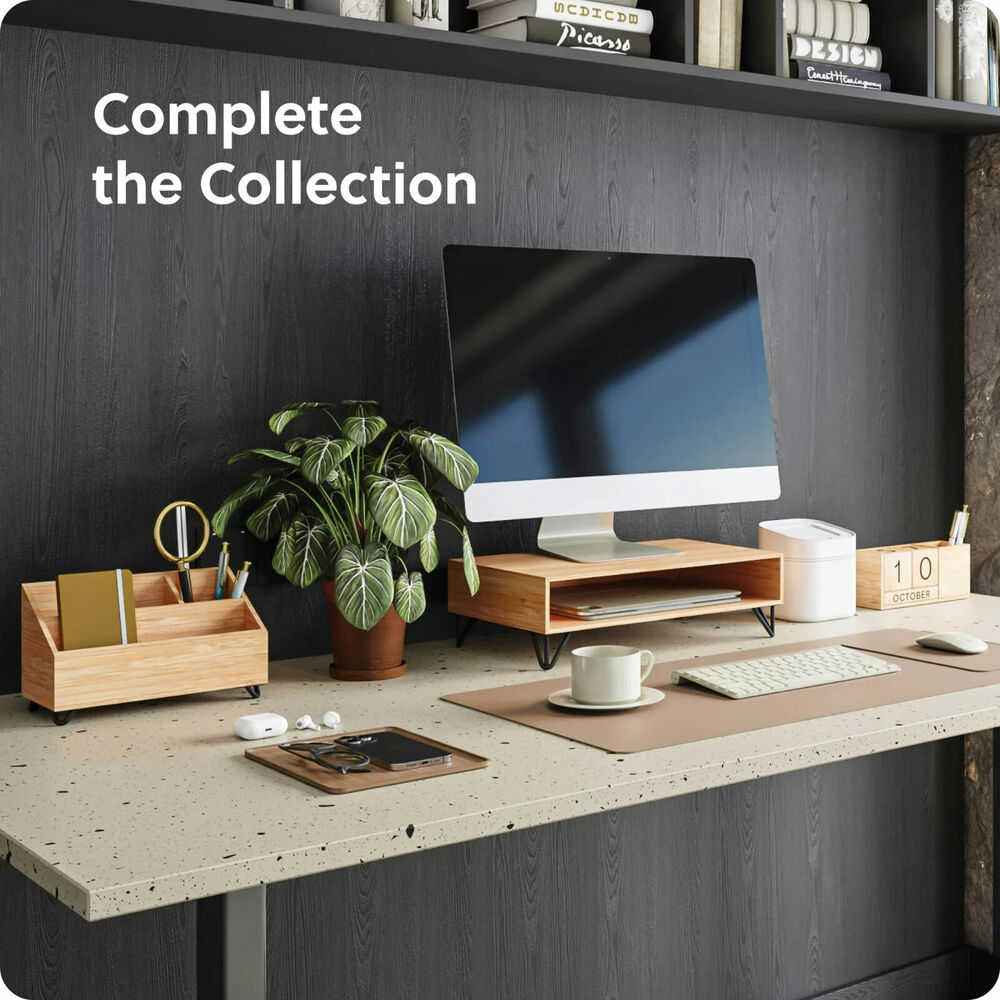 U Brands Verona Bamboo Desk Monitor Stand with Storage