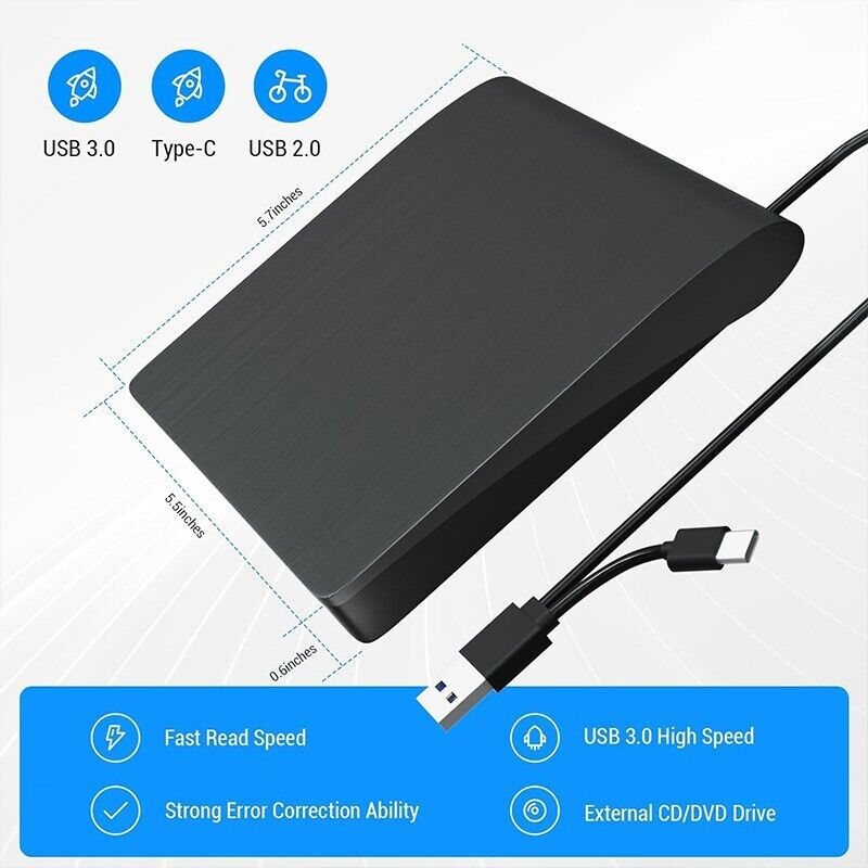 USB 3.0 External Blu-ray Drive with Burning and Storage Bag
