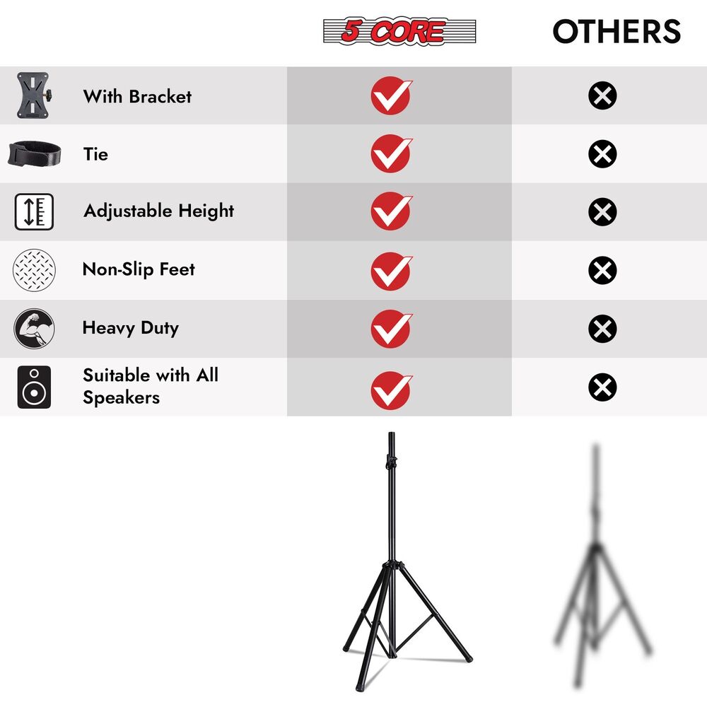 5Core Adjustable 72 Inch DJ Studio Monitor Stands