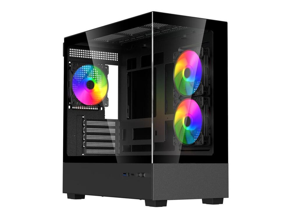 DIYPC ARGB-N1-BK Black USB3.0 /Type C Micro ATX Gaming Computer Case with Dual Tempered Glass