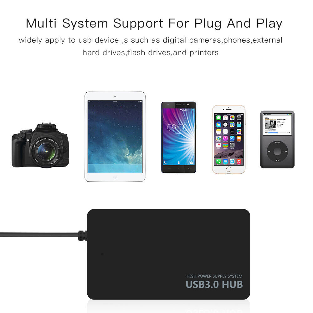 4 Port USB 3.0 Hub with Power Adapter for Enhanced Connectivity