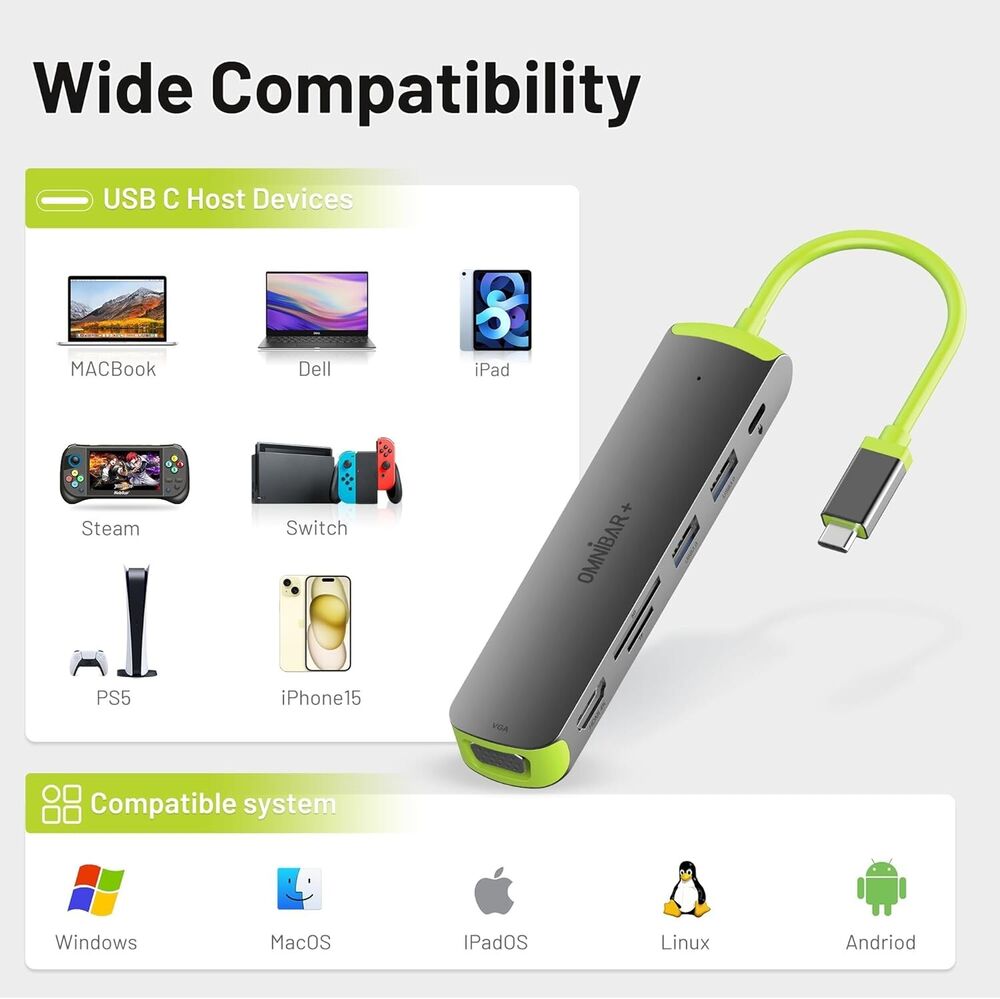 7-in-1 USB-C Hub with 4K HDMI, VGA, 100W PD