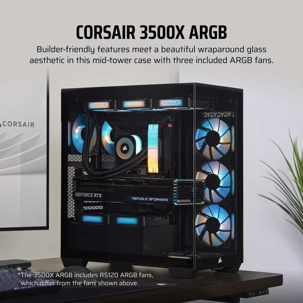 CORSAIR 3500X ARGB ATX Mid-Tower Gaming PC Case - Black