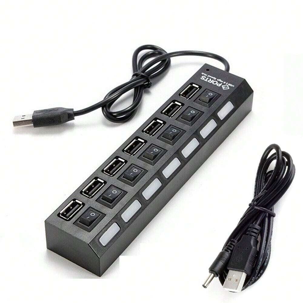 7 Port USB 2.0 Hub Splitter Adapter - High-Speed Charging for Multiple Devices