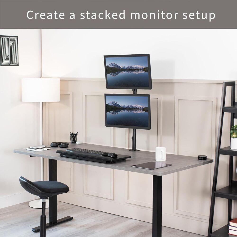 Dual Vertically Stacked Monitor Desk Mount - Extra Tall Adjustable Stand