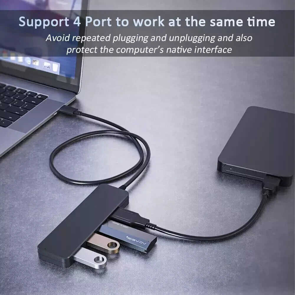 4-Port USB 3.0 Hub with Splitter and Expander for Enhanced Connectivity