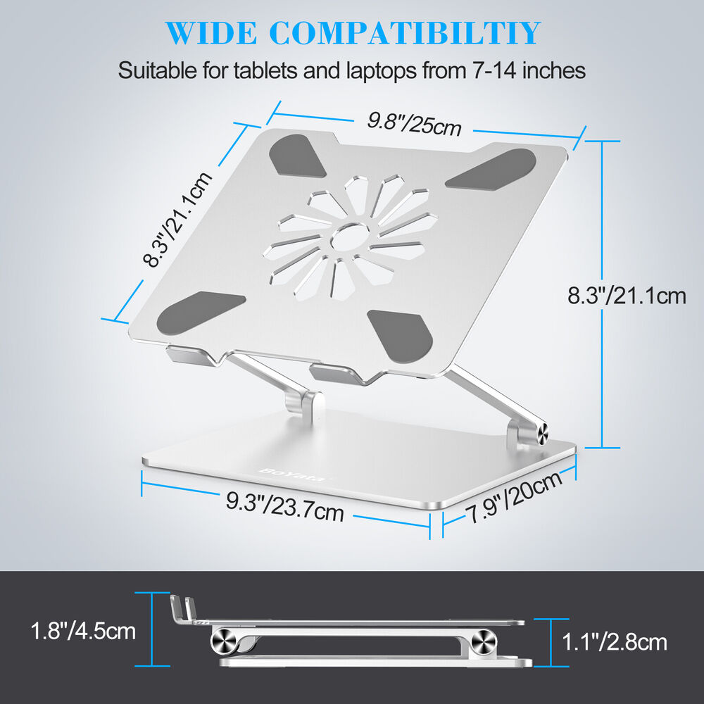 Ergonomic Aluminum Laptop Stand for Desk, Adjustable up to 14 Inches