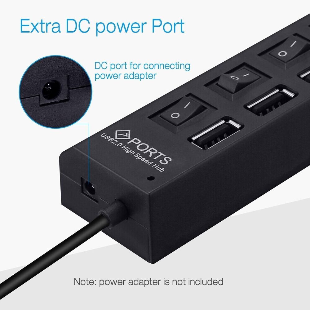 7 Port USB 2.0 Hub with LED Indicator - High-Speed Data Transfer for Multiple Devices