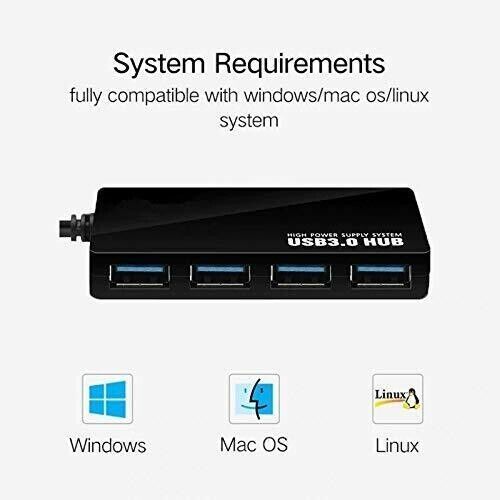 4 Port USB 3.0 Hub with Power Adapter for Enhanced Connectivity