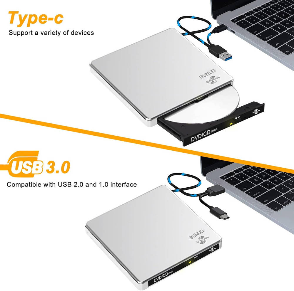 Portable Lightscribe CD/DVD Burner with External Drive