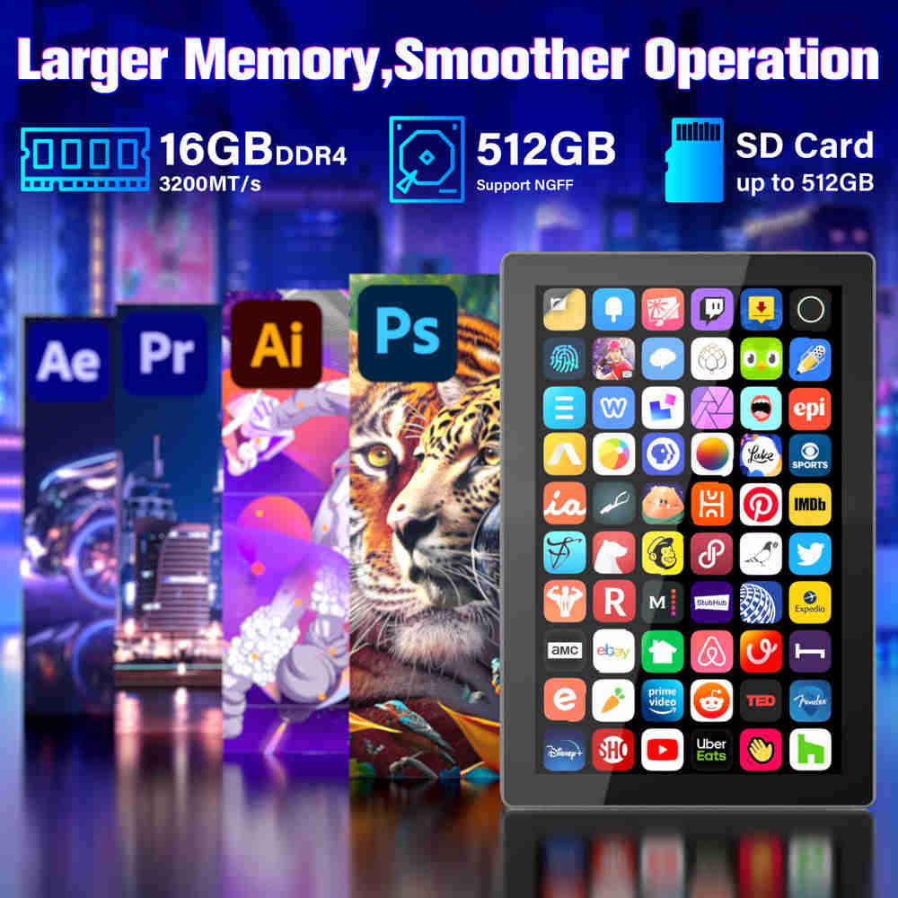Windows Tablet Mini PC with Intel N100, 16GB RAM, 512GB Storage, 7" Touch Screen, WiFi