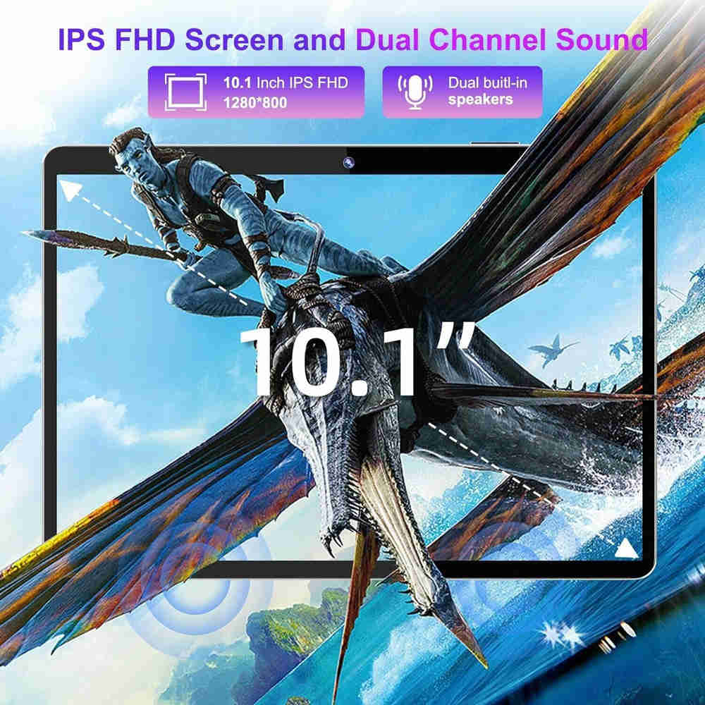 10.1" Android 12 Tablet with 128GB Storage, Dual-Core Processor, Dual Cameras, and Netflix Support