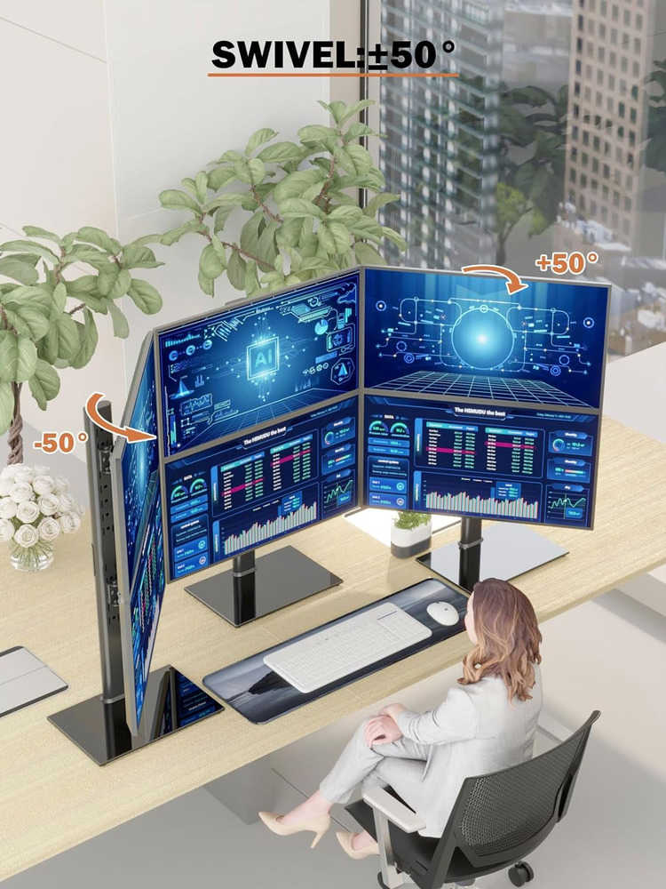 Vertical Dual Monitor Stand - Free-Standing Screen Riser for Two Displays