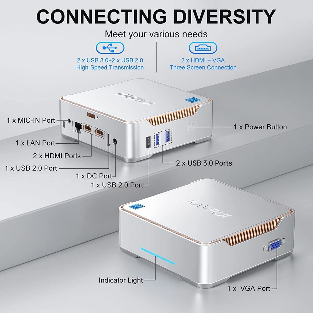 KAMRUI Mini PC 4K Intel N95 16GB DDR4 RAM 512GB M.2 SSD Refurbished WIFI