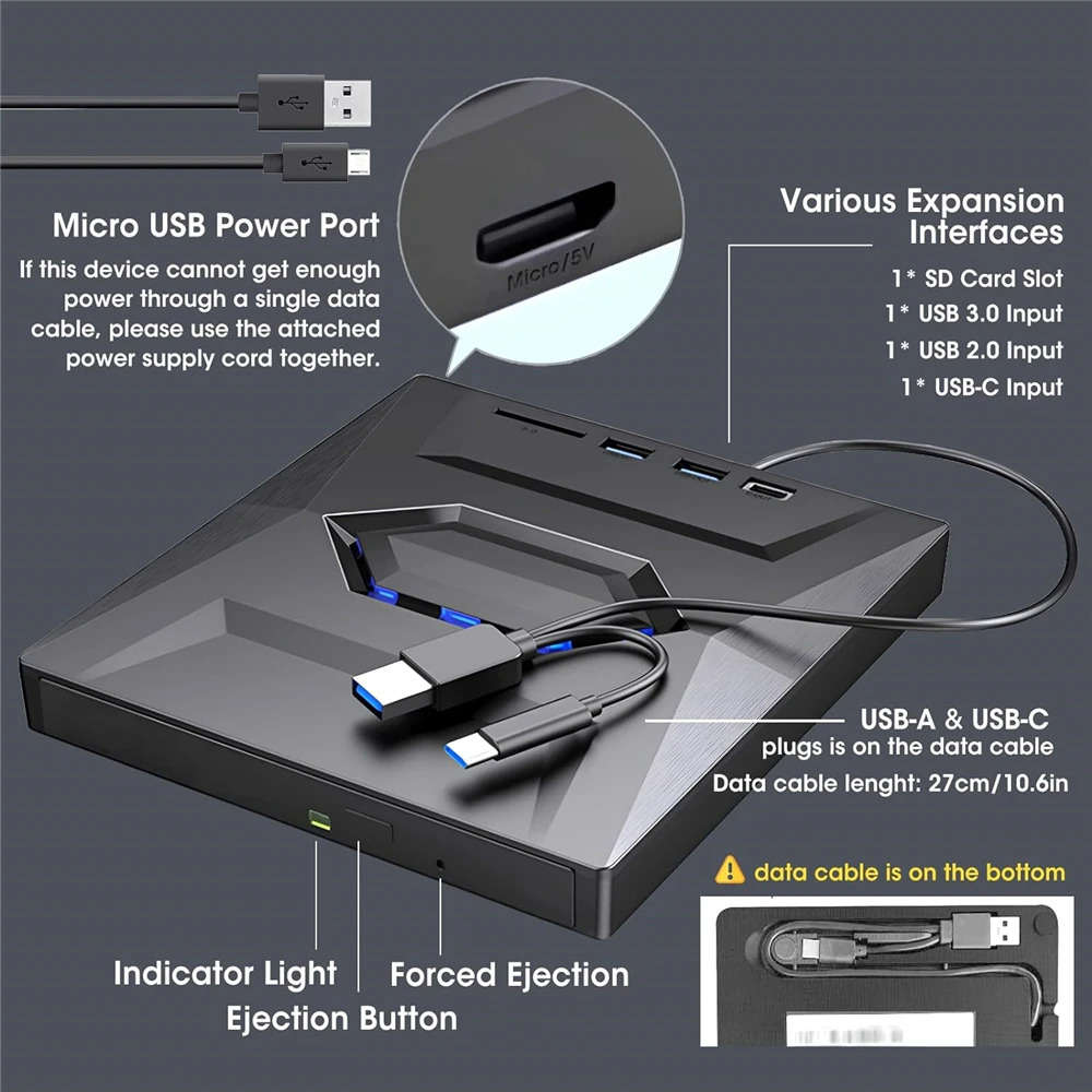 High-Speed External CD/DVD Drive with USB 3.0 for Windows PCs