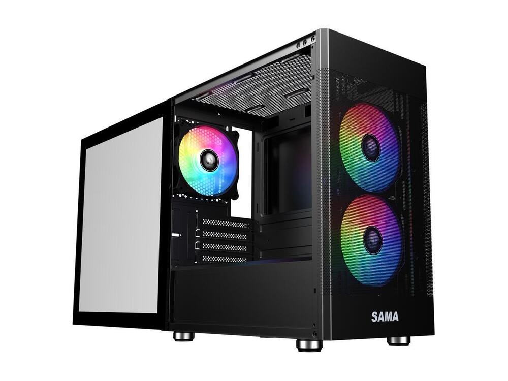 Sama ARGB Q5 Black Micro ATX Tower Gaming Computer Case with 3x120mm RGB Fans
