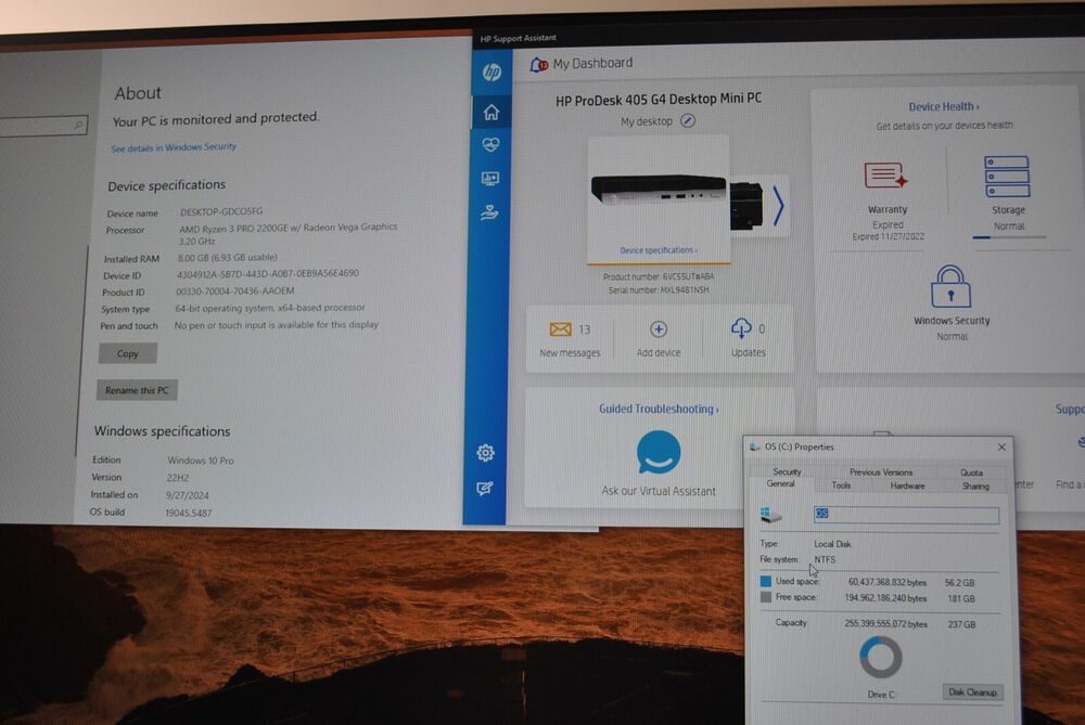HP ProDesk 405 G4 Tiny Desktop with Ryzen 3 PRO 2200GE, 8GB RAM, 256GB NVMe SSD