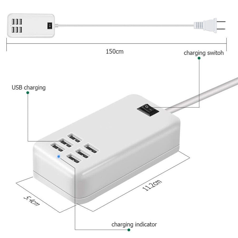 6 Port USB Hub Fast Charging Station