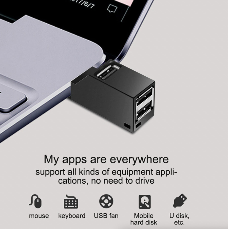 3 Port USB 3.0 Hub - High-Speed Portable Splitter for Multiple Devices