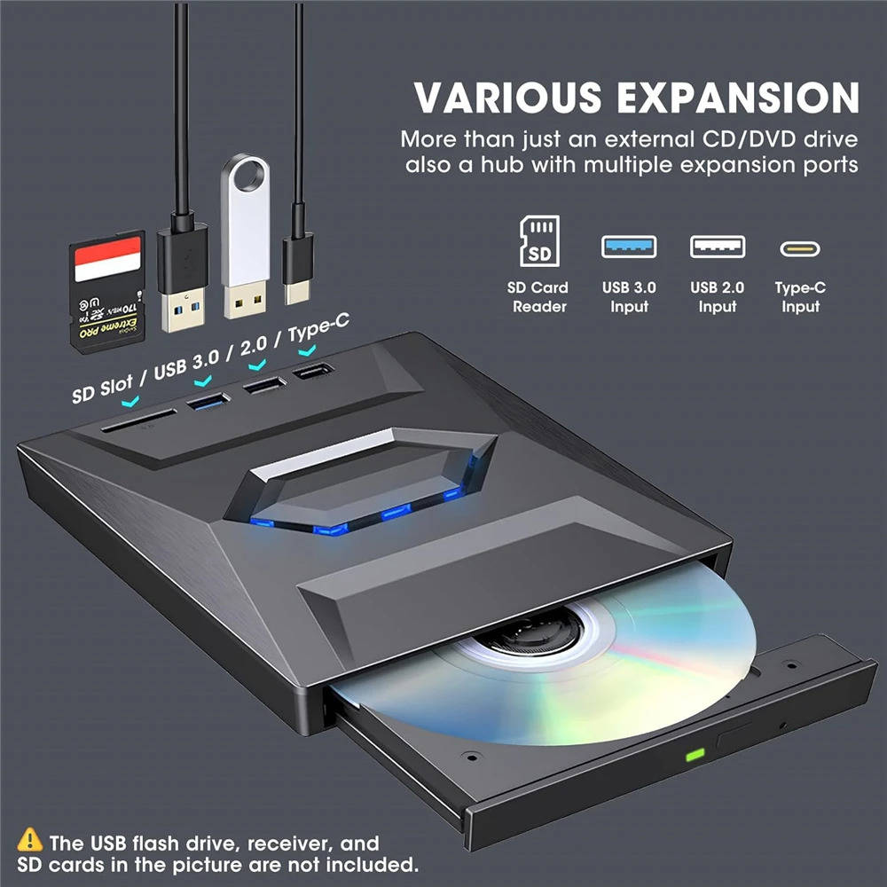 High-Speed External CD/DVD Drive with USB 3.0 for Windows PCs