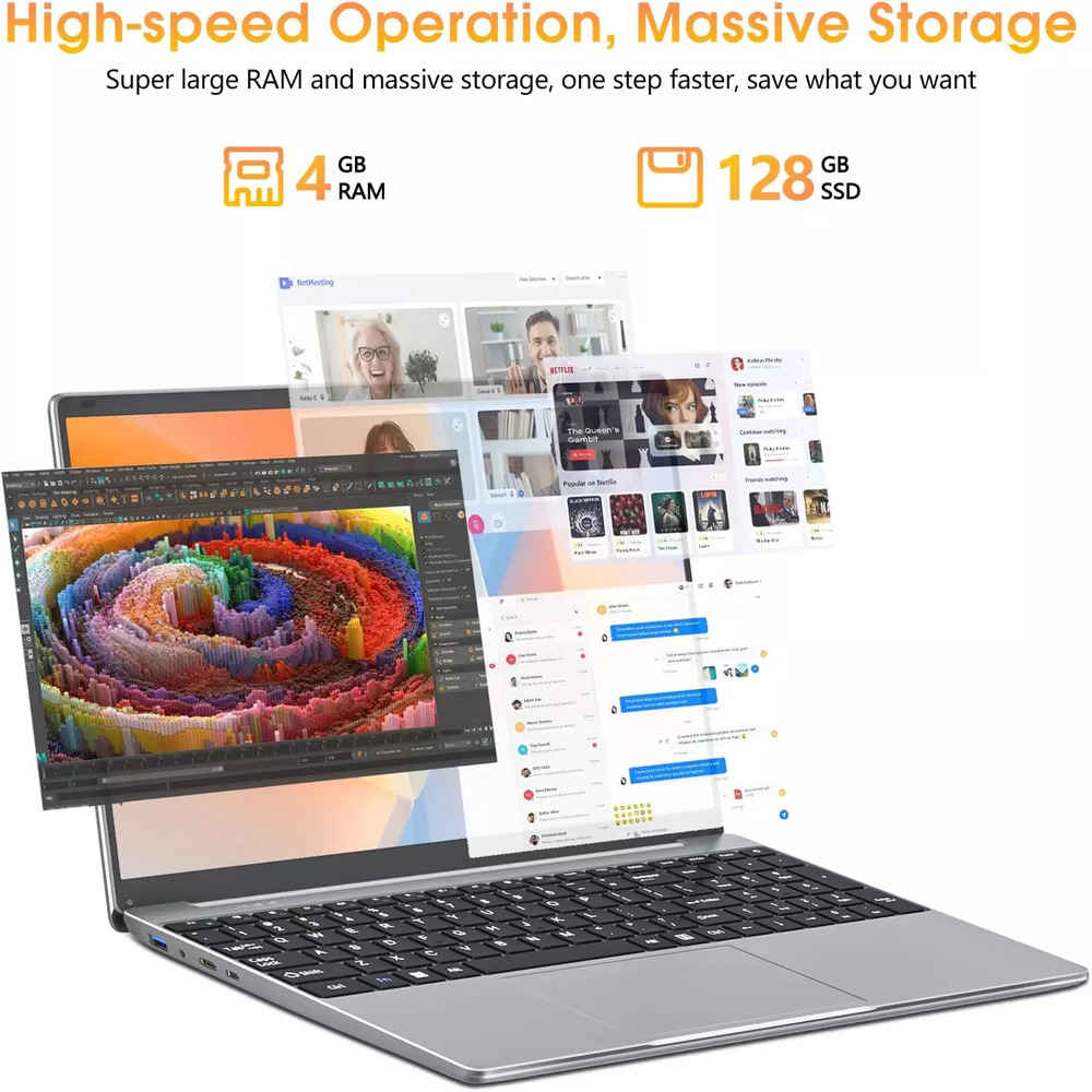 SGIN 15.6" Laptop with Intel Celeron, 4GB RAM, 128GB SSD