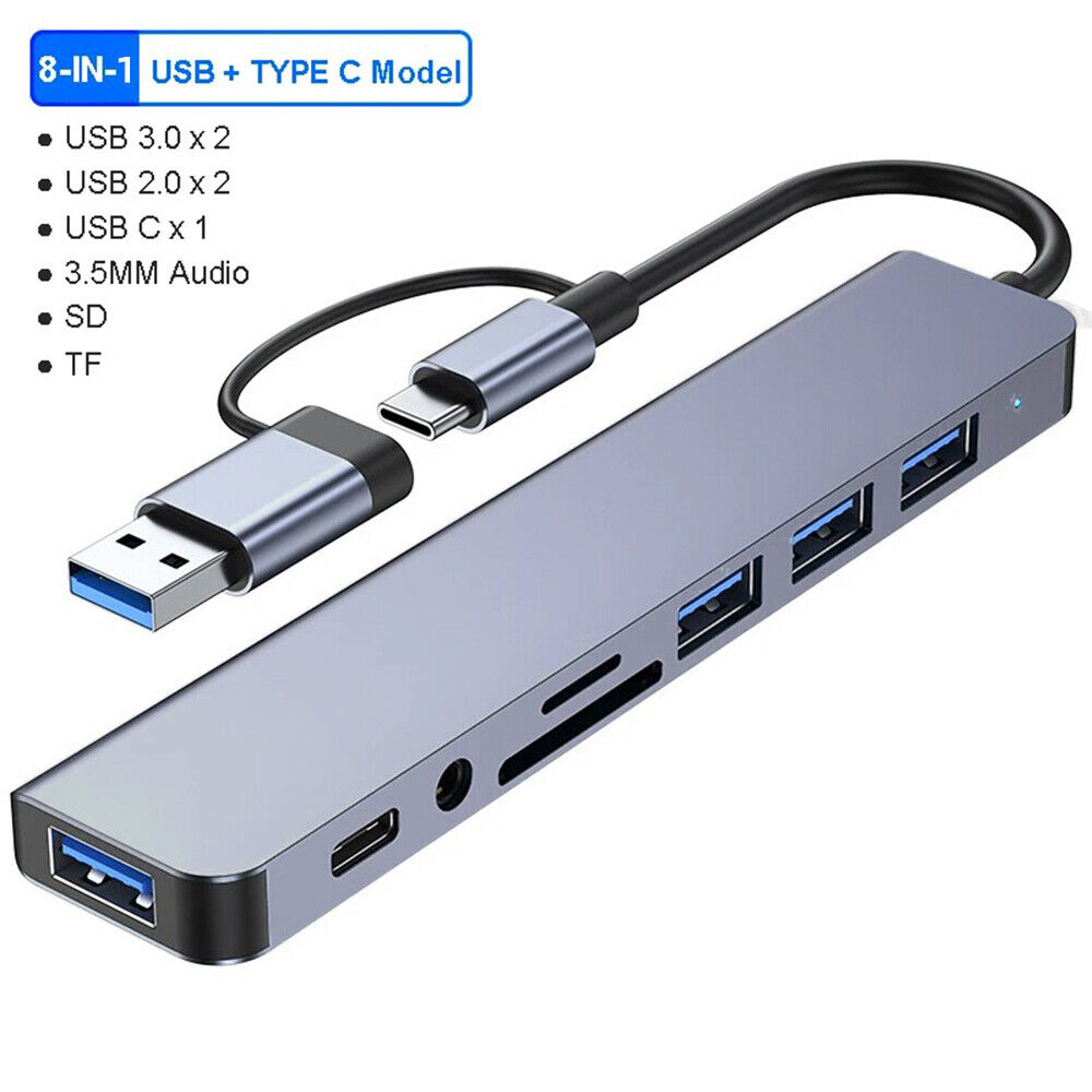 7/8-Port USB C Hub with 5Gbps Speed for PC, Laptop, and Macbook