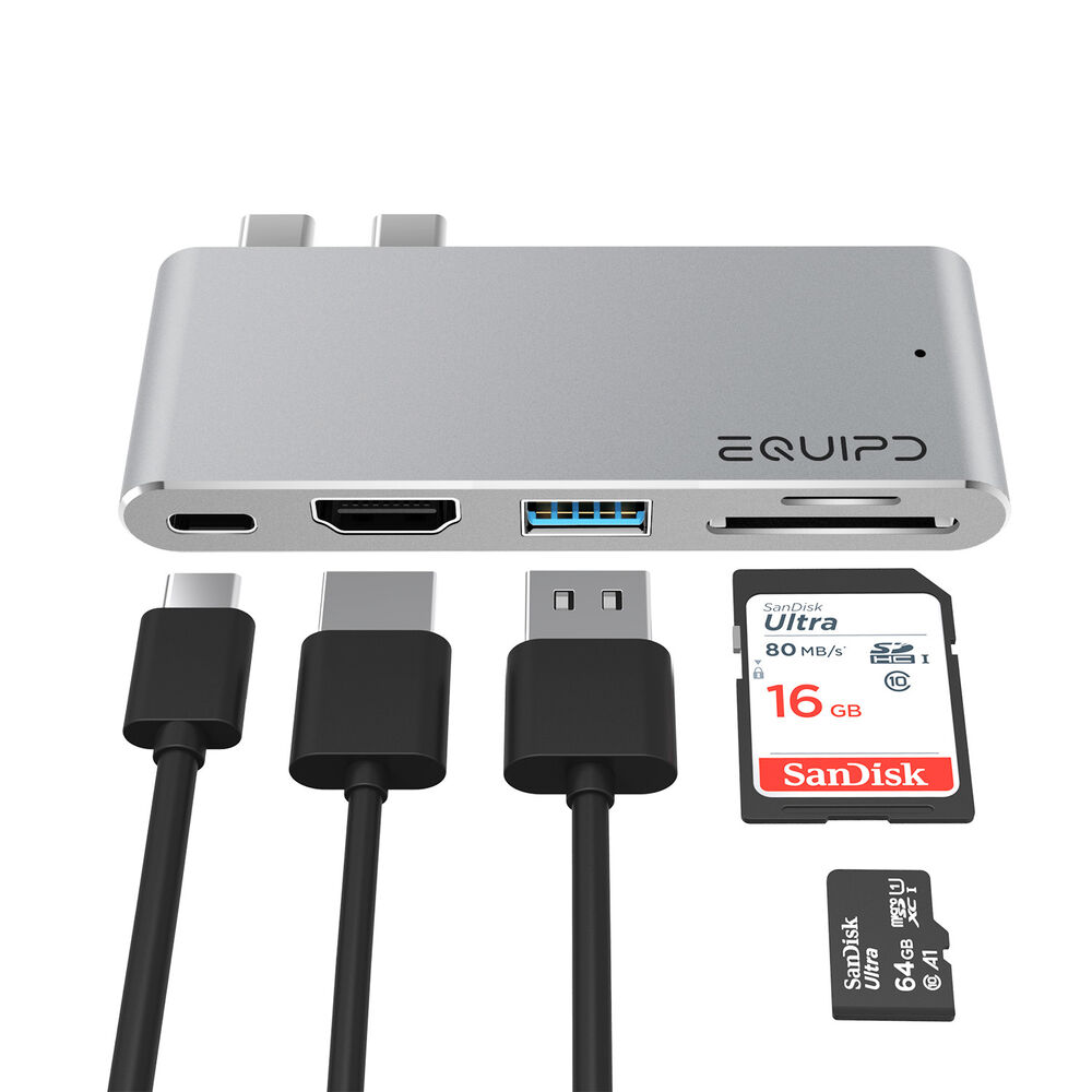 Aluminum USB-C Hub with 4K HDMI, Thunderbolt 3, USB 3.0, Card Reader