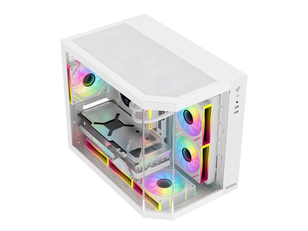 Sama 2771 White Tempered Glass Micro-ATX Gaming Case with Dual USB 3.0