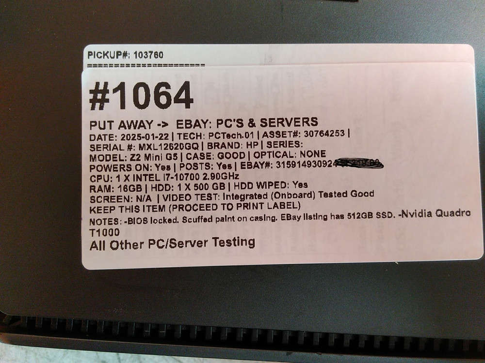 HP Z2 Mini G5 Mini-PC with Intel i7-10700, 16GB RAM, 256GB SSD, Nvidia T1000 Graphics
