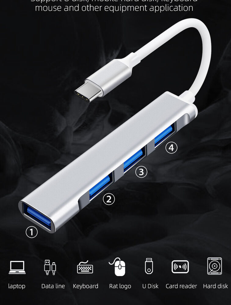 USB-C to USB 3.0 4-Port Hub Splitter Adapter