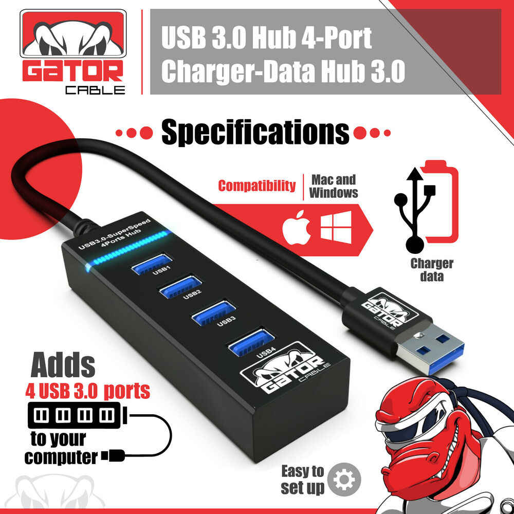 4-Port USB 3.0 Hub with LED Indicator - High-Speed Data Transfer and Charging