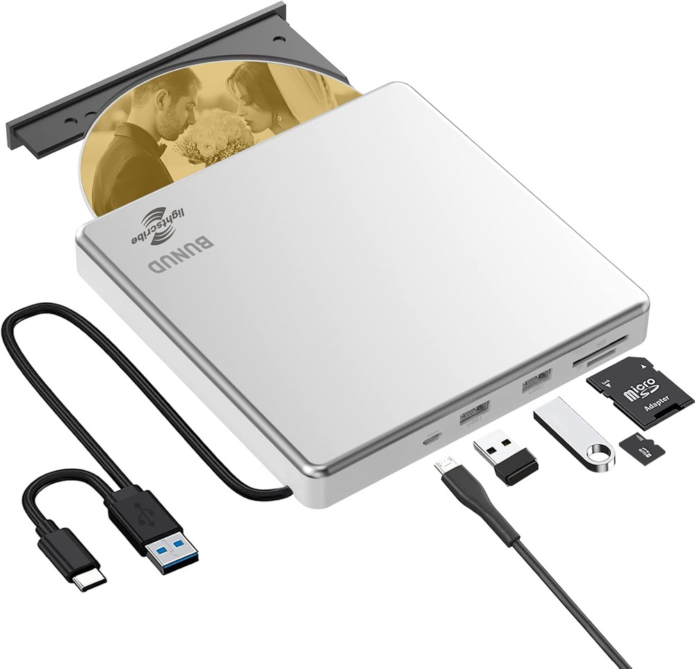 Portable Lightscribe CD/DVD Burner with External Drive