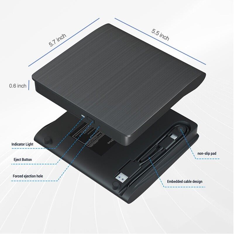 Portable USB 3.0 Type-C CD/DVD RW Burner Drive