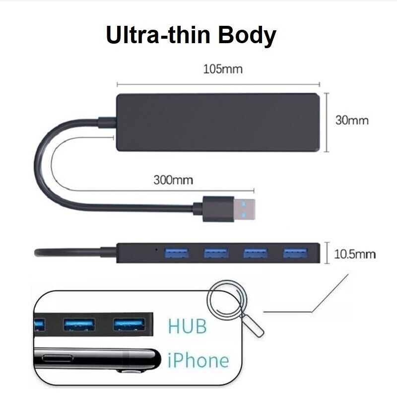 4 Port USB 3.0 Hub Splitter - High-Speed Connectivity for Multiple Devices