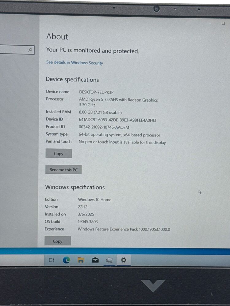 HP Victus Gaming Laptop with Ryzen 5 7535HS, 8GB RAM, 512GB SSD