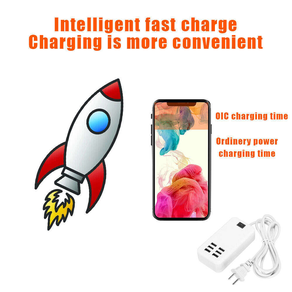 6 Port USB Hub Fast Charging Station
