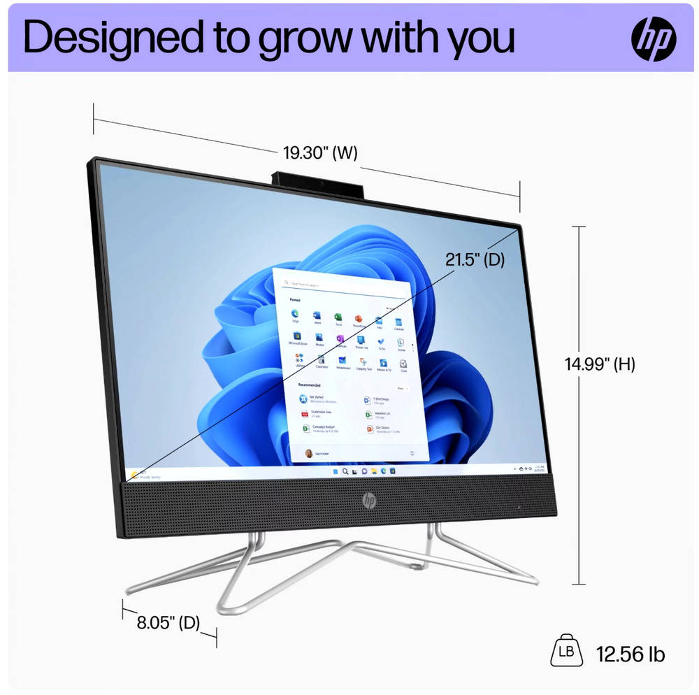 New HP 22" All-In-One Desktop Computer with Pentium Silver, 3.2GHz, 16GB RAM, 128GB SSD, Windows 11