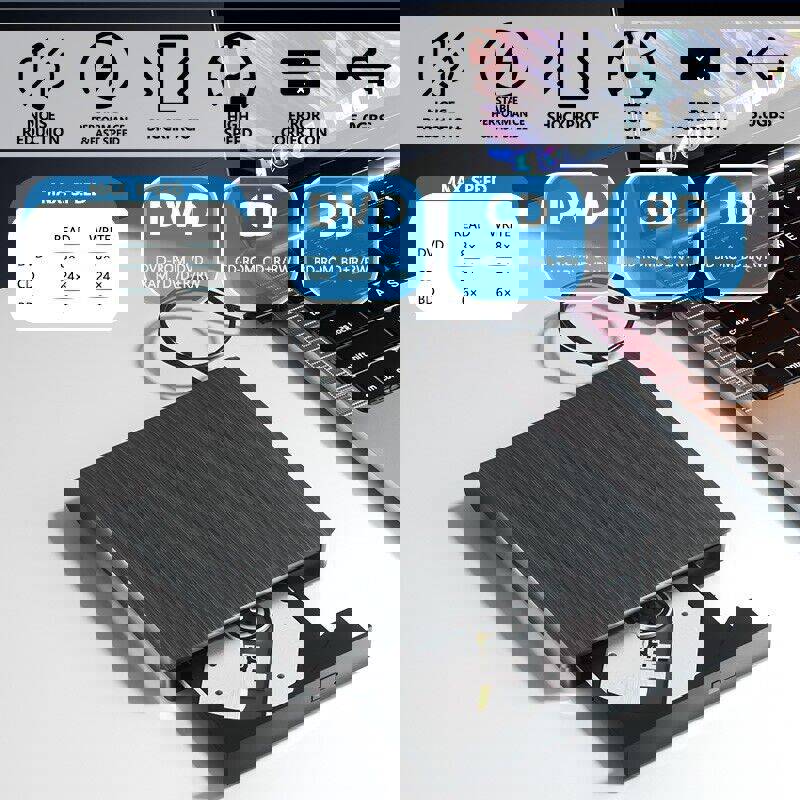 USB 3.0 External Blu-ray Drive with Burning and Storage Bag