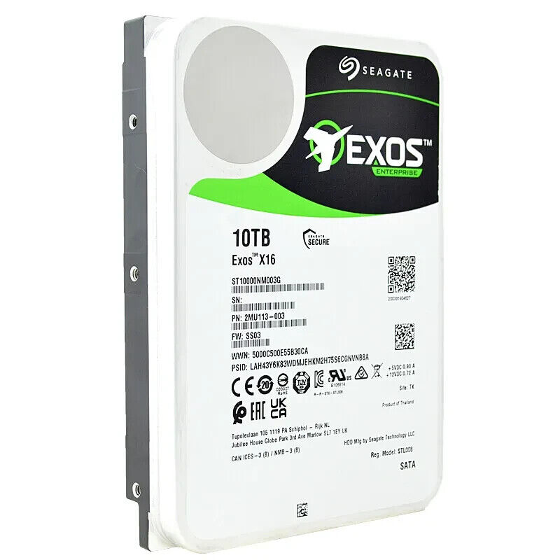 Seagate 10TB Exos X16 Hard Drive - 7.2K RPM, 6Gb/s SATA