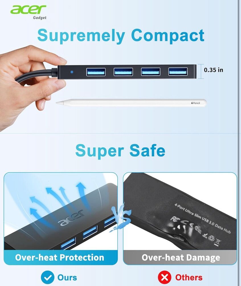 4-Port USB 3.0 Hub with USB-C for Laptops